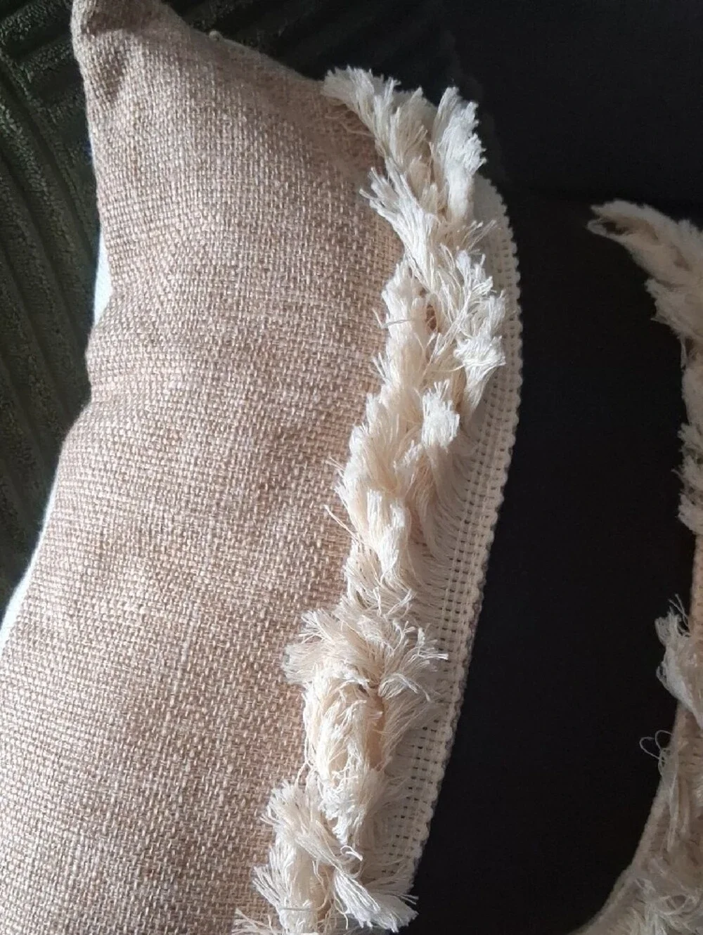 BoHo Fringe Stripe Decorative Lumbar Pillow Cover Beige, Black & Cream